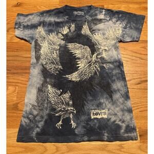 Levis T-Shirt Mens Small Blue Tie-Dye Graphic With Eagle Design 100% Cotton